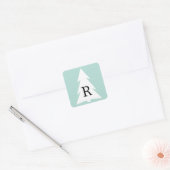 White Geometric Tree on Mint Green Custom Monogram Quadratischer Aufkleber (Umschlag)