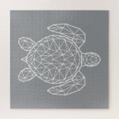 White Geometric Wireframe Sea Turtle Puzzle (Horizontal)