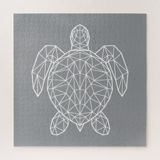 White Geometric Wireframe Sea Turtle Puzzle (Vertikal)