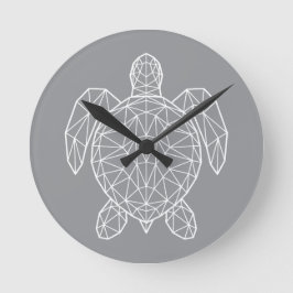 White Geometric Wireframe Sea Turtle Runde Wanduhr