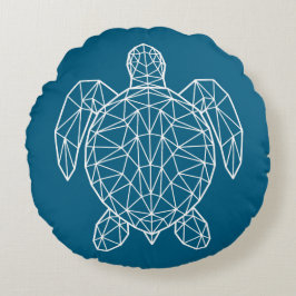White Geometric Wireframe Sea Turtle Rundes Kissen