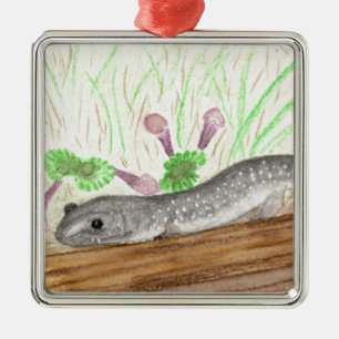 White Gepunktet Gray Salamander Ornament Aus Metall