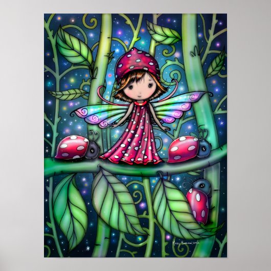White Gepunktet Ladybug Fairy Fantasy Art Poster (Vorne)