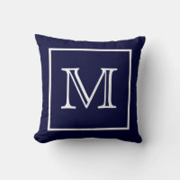 White Gerahmt Blue Monogram American MoJo Pillow