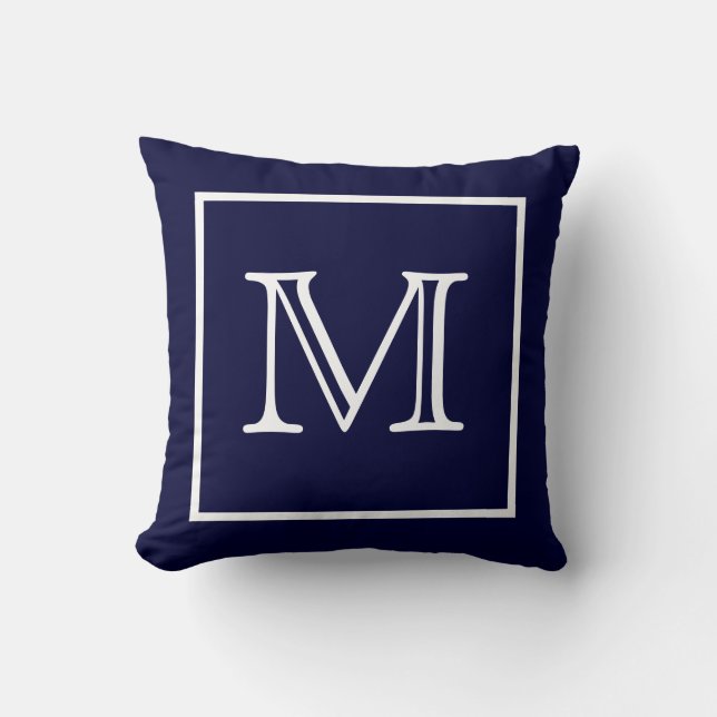 White Gerahmt Blue Monogram American MoJo Pillow Kissen (Vorderseite)