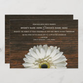 White Gerbera & Barnwood Rustic Wedding Einladung (Vorne/Hinten)