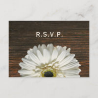 White Gerbera & Barnwood Rustic Wedding RSVP