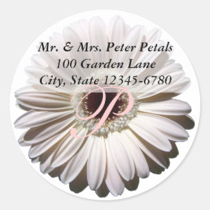White Gerbera Daisy-Adresse Runder Aufkleber