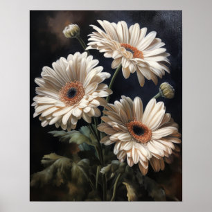 White Gerbera Daisy Blume Art Print Poster