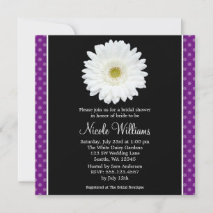 White Gerbera Daisy Lila Polka Dot Brautparty Einladung