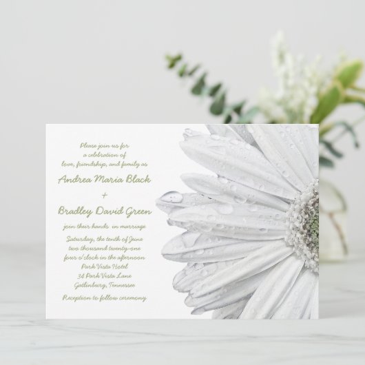 White Gerbera Daisy Wedding Einladung (Stehend Vorderseite)