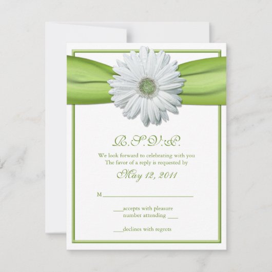 White Gerbera mit Green Ribbon Repcard RSVP Karte (Vorderseite)