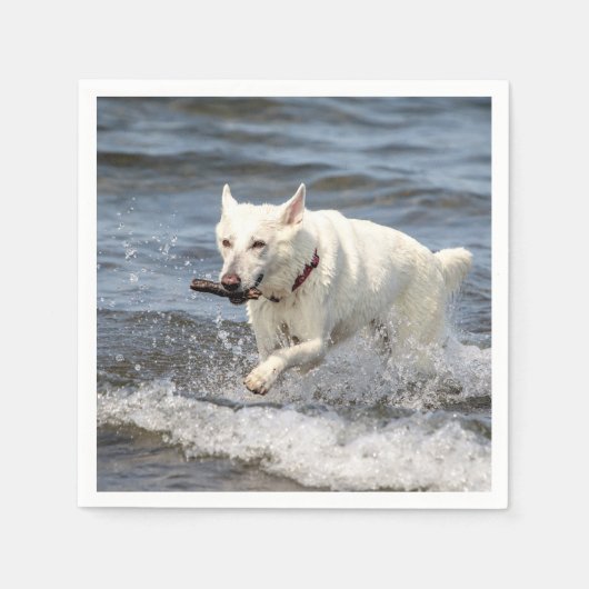 White German Shepard am George Lake Serviette (Vorderseite)