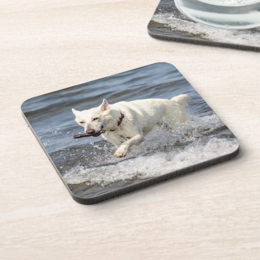 White German Shepard am George Lake Untersetzer (Linke Seite)