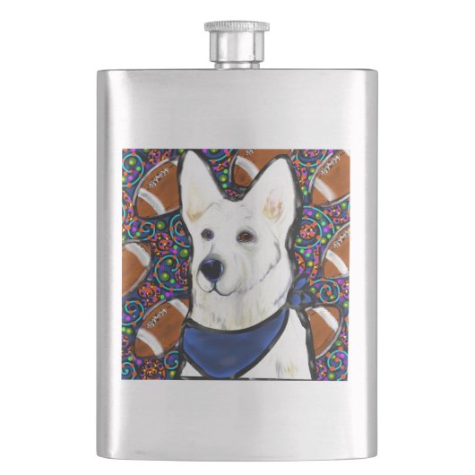 White German Shepherd Flachmann (Vorderseite)