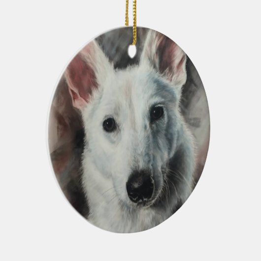 White German Shepherd GSD Happy Hund Keramik Ornament (Rechts)