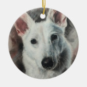 White German Shepherd GSD Happy Hund Keramik Ornament (Vorne)