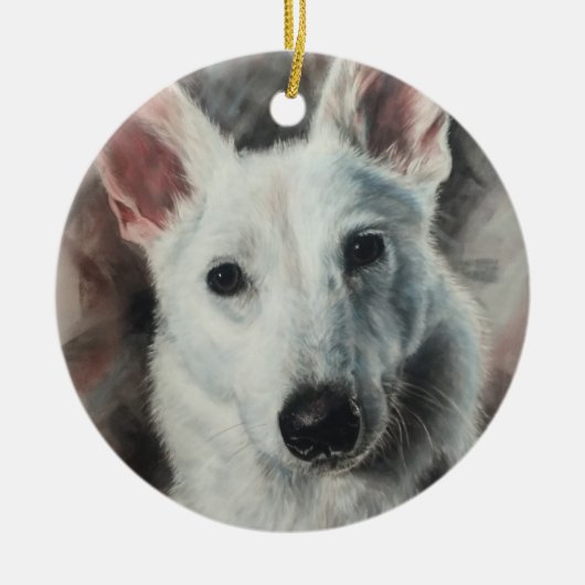 White German Shepherd GSD Happy Hund Keramik Ornament (Vorne)