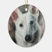 White German Shepherd GSD Happy Hund Keramik Ornament (Links)