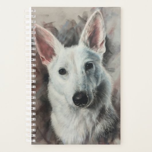 White German Shepherd GSD Happy Hund Planer (Vorderseite)