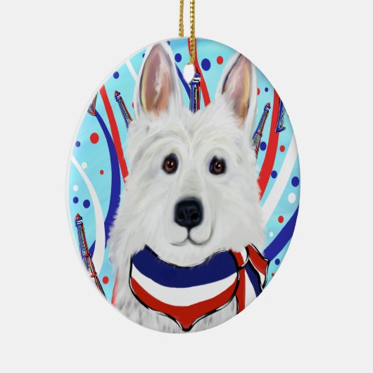 White German Shepherd Keramik Ornament (Rechts)