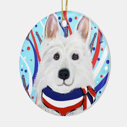 White German Shepherd Keramik Ornament (Links)