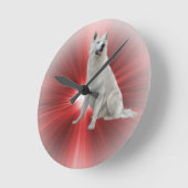 White German Shepherd Runde Wanduhr (Winkel)
