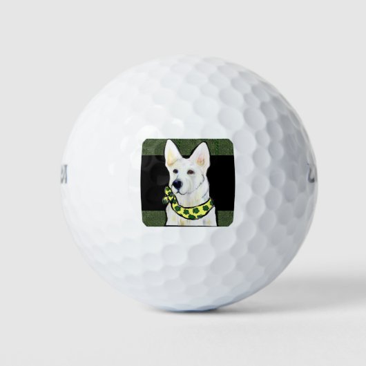 White German Shepherd St. Patty Golfball (Vorderseite)