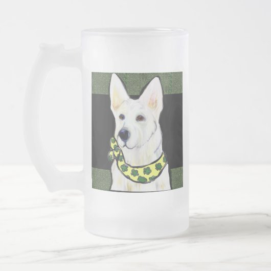 White German Shepherd St. Patty Mattglas Bierglas (Links)
