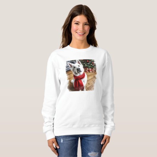 White German Shepherd Women's Christmas Sweatshirt (Vorne ganz)