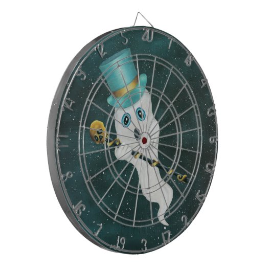 White Ghost in Top Hat Extravagant Cane Sky verkle Dartscheibe (Vorderseite Links)