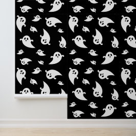 White Ghosts Muster Spookokes Schwarzes Halloween Tapete