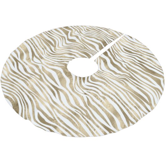 White Glam Gold Zebra Animal Print Polyester Weihnachtsbaumdecke (Schrägansicht)