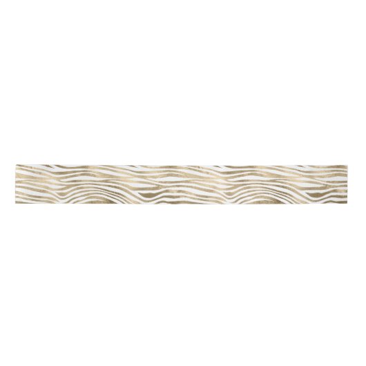 White Glam Gold Zebra Animal Print Satinband (Vorderseite)