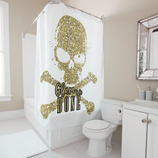 White Glam to Bone Gold Glitzer Skull Duschvorhang (Beispiel)