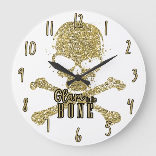 White Glam to Bone Gold Glitzer Skull Große Wanduhr (Vorderseite)