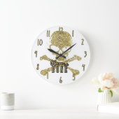 White Glam to Bone Gold Glitzer Skull Große Wanduhr (Zuhause)