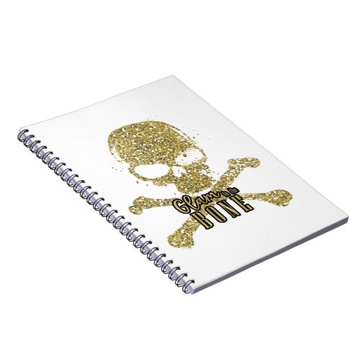 White Glam to Bone Gold Glitzer Skull Notizblock (Rechte Seite)