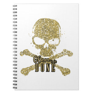 White Glam to Bone Gold Glitzer Skull Notizblock