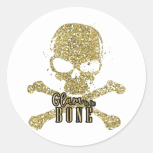 White Glam to Bone Gold Glitzer Skull Runder Aufkleber