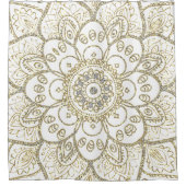 White Glitzer & Gold Floral Mandala Duschvorhang (Vorderseite)