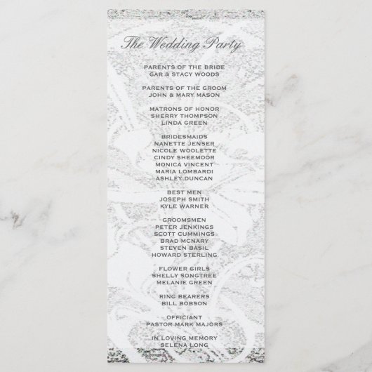 White Glitzer Lace | Hochzeitsprogramm Programm (Rückseite)