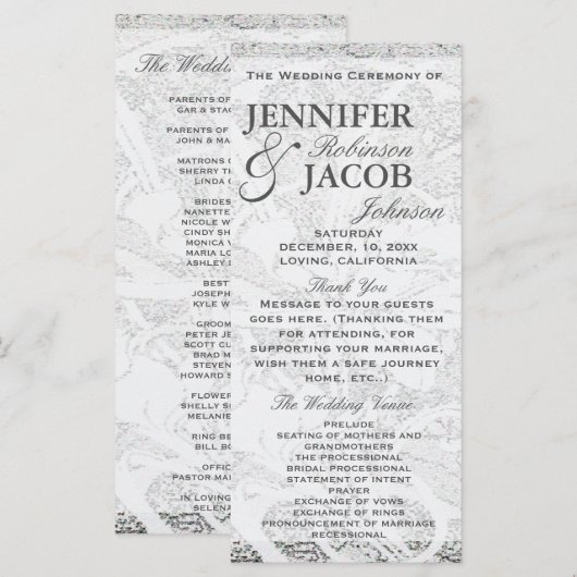 White Glitzer Lace | Hochzeitsprogramm Programm (Vorne/Hinten)