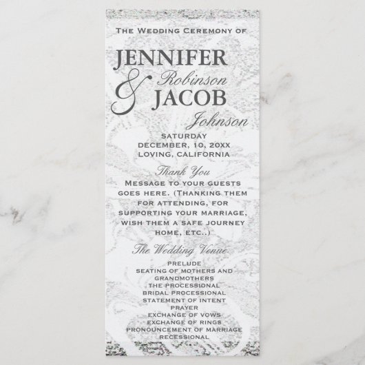 White Glitzer Lace | Hochzeitsprogramm Programm (Vorderseite)