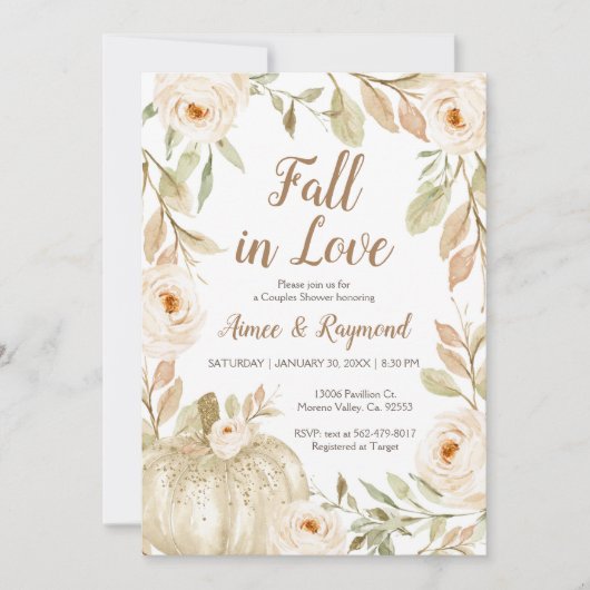 White Glitzer Pumpkin Couples Dusche Einladung (Vorderseite)