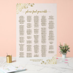 White & Gold 300 Personen Alphabetisches Seating C Acrylschild