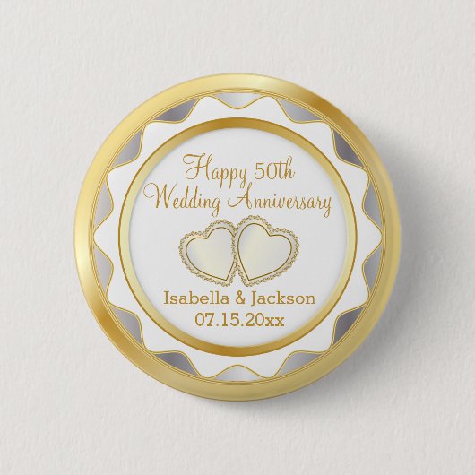 White & Gold 50. Hochzeitstag Button (Vorderseite)
