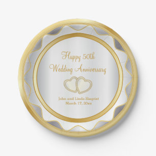 White & Gold 50. Hochzeitstag Pappteller