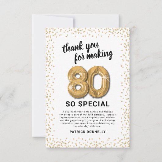 White Gold 80. Erwachsene Geburtstag Dankeskarte (Vorderseite)