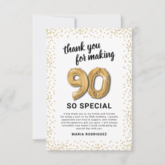 White Gold 90. Erwachsene Geburtstag Dankeskarte (Vorderseite)